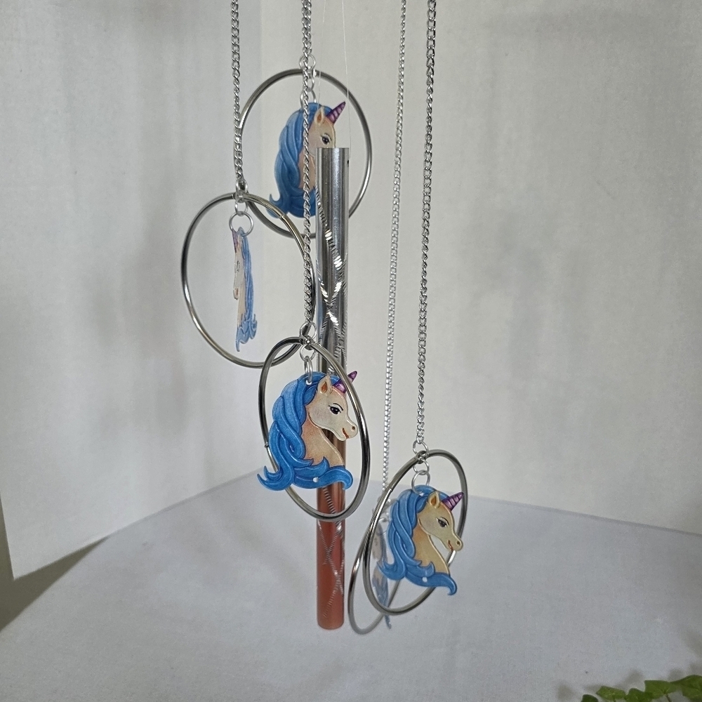 Silver Metal Wind Chime Unicorn New